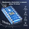 A close-up of a battery pack with circuit board graphics and text overlays indicating its features and specifications. Podgląd zdjęcia produktu