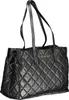 A black quilted tote bag with shoulder straps, displayed against a white background. Produktbild-Vorschau