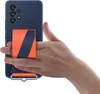 A hand holding a navy blue phone case with an orange and navy strap attached. Náhľad obrázku produktu