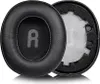 Two black headphone ear pads are shown against a white background. One ear pad is shown from the front, with a gray 'R' logo visible in the center. The other ear pad is shown from the side, revealing its internal foam and fabric lining. Náhled obrázku produktu