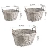 Three woven baskets of different sizes are displayed against a white background, with dimensions indicated by measurement lines and text. Produktbild-Vorschau