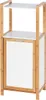 A freestanding storage unit with shelves and a cabinet, made of bamboo and white material. Produktbild-Vorschau