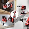 A collage of images showing a cordless impact driver and drill being used for various tasks. Produktbild-Vorschau
