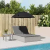 vidaXL Doppel-Sonnenliege mit Kissen & Schirm Hellgrau Poly Produktbild-Vorschau 3