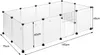 A diagram of a white plastic pet enclosure with dimensions indicated. Voir les images du produit