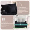 A split image showing a black sofa with pillows and a close-up of the sofa's internal structure. Náhled obrázku produktu