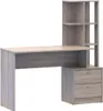 A light brown and gray wooden desk with shelves and drawers against a white background. Náhľad obrázku produktu