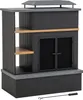 A black outdoor fireplace with wooden shelves and a metal grate on a white background. Náhled obrázku produktu