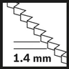 A diagram showing a measurement of 1.4 mm, with a jagged line representing teeth. Produktbild-Vorschau