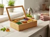 Holz Aufbewahrungsbox Teebox 6 Fächer mit Deckel Produktbild-Vorschau 3