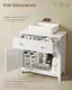 A white bathroom vanity with a sink on top, showing its storage compartments. Voir les images du produit
