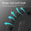 The underside of a wireless charger with arrows indicating airflow for heat dissipation. Produktbild-Vorschau