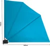 A blue privacy screen is shown from a top-down perspective, attached to a wall mount. Produktbild-Vorschau