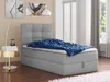 A bedroom scene with a single bed, a bedside table, and artwork on the wall. Produktbild-Vorschau