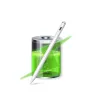 A white stylus pen is placed diagonally in front of a transparent battery icon filled with green liquid. Voir les images du produit