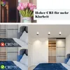 Collage showing a bouquet of tulips and a bedroom with LED ceiling lights, comparing light quality. Produktbild-Vorschau