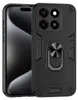 A black protective phone case with a metal ring stand is shown. Produktbild-Vorschau