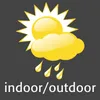 A graphic illustration of a sun behind a cloud with rain falling, with the text 'indoor/outdoor' below. Produktbild-Vorschau
