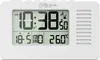 A white digital alarm clock displaying the time, date, and temperature. Produktbild-Vorschau
