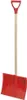 A red snow shovel with a wooden handle and a red D-shaped grip, isolated on a white background. Produktbild-Vorschau