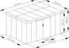 A line drawing diagram of a garden shed with dimensions indicated. Podgląd zdjęcia produktu