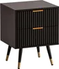 A black nightstand with gold accents and fluted drawer fronts, shown from a slight angle. Produktbild-Vorschau