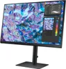 A Samsung monitor displaying abstract colorful graphics and software interface elements. Produktbild-Vorschau