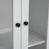 A close-up view of the doors of a white cabinet with black knobs. Produktbild-Vorschau