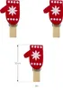 Three red wooden clothespins shaped like mittens with white snowflake designs and white dots, displayed on a white background. One clothespin has a size indicator of 3.5 cm and a quantity indicator of 36x. Produktbild-Vorschau
