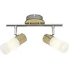 A ceiling spotlight with two adjustable heads, made of metal and wood, against a white background. Produktbild-Vorschau