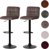 Two brown bar stools with black bases and adjustable height mechanisms, displayed against a white background. Several fabric swatches in different colors are shown to the right. Podgląd zdjęcia produktu