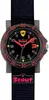 A Scout brand children's watch with a black face, red hands and numbers, and a black fabric strap. The watch has a yellow logo at the top of the face. Produktbild-Vorschau