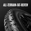 Close-up of a fat tire with aggressive tread patterns, set against a dark background. Produktbild-Vorschau