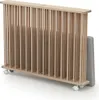 A wooden baby playpen with wheels and a gray mat is shown against a white background. Podgląd zdjęcia produktu