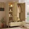 Abrihome Kleiderschrank mit 2 Türen und Rattan‑Flechten, Produktbild-Vorschau 1