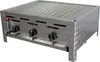 A stainless steel gas grill with three burners and black control knobs, shown from a slightly elevated front-left angle on a white background. Produktbild-Vorschau