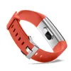 A close-up studio shot of an orange and silver smart watch. Voir les images du produit