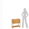 A bamboo vanity cabinet is shown next to a silhouette of a person for scale. Produktbild-Vorschau