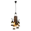 A rustic-style chandelier with a wooden beam and four lantern-shaped lights. Produktbild-Vorschau
