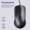A black wired computer mouse is shown against a light gray background, with text and icons highlighting its features. Anteprima dell’immagine prodotto