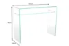 A clear, well-lit studio shot of a glass console table with dimensions indicated by lines and text. Produktbild-Vorschau