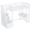 A white loft bed with a desk and stairs, shown against a white background. Voir les images du produit
