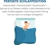 Illustration of a person sleeping under a blue blanket in a bed, with text describing the product's suitability for all sleeping positions. Produktbild-Vorschau