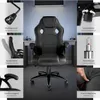 A collage of images showcasing a black office chair with various features highlighted. Produktbild-Vorschau