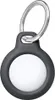 A close-up studio shot of a gray silicone AirTag case with a silver key ring attached. Produktbild-Vorschau