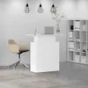 A white reception desk with a laptop and a chair in an office setting. Podgląd zdjęcia produktu