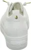 A close-up rear view of a white leather sneaker. Voir les images du produit