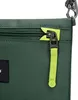 Close-up of a dark green bag with a zipper and a neon yellow zipper pull. Produktbild-Vorschau