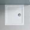 A top-down view of a white square shower tray with a drain. Produktbild-Vorschau