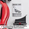 A manual for a HECHT 1641 lawnmower is shown next to a red and black part of the lawnmower itself, with a grass catcher accessory below. Produktbild-Vorschau